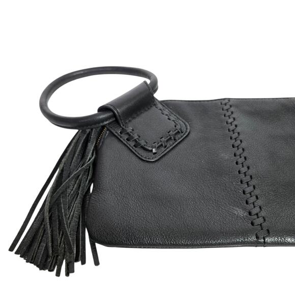 HOBO Sable Wristlet Clutch Black Leather Bracelet Ring Circular Handle Tassel - Picture 13 of 14